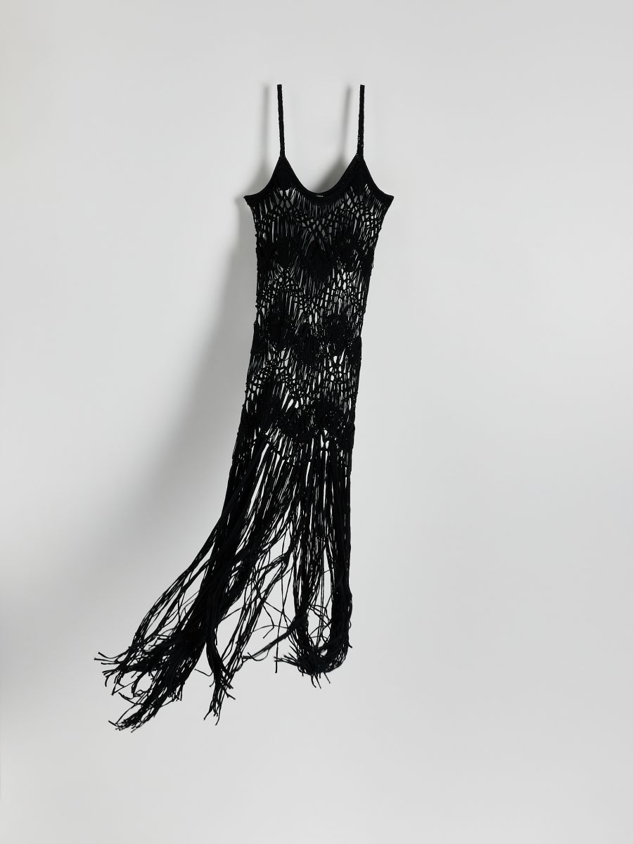 Cache-maillot de plage long avec franges - Noir - RESERVED - 5