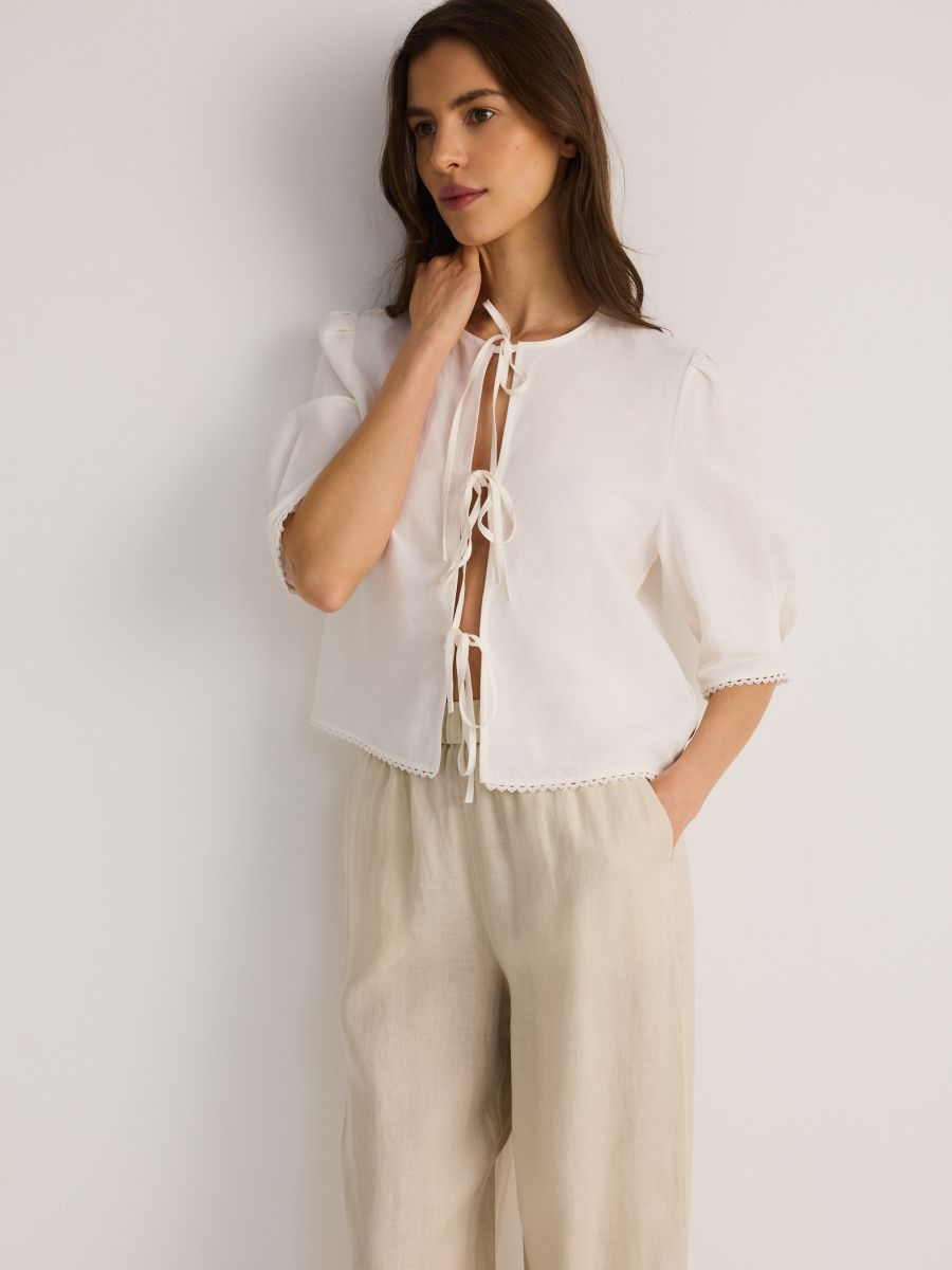 Wide-leg linen trousers - beige - RESERVED - 4