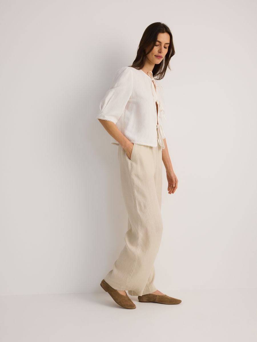 Wide-leg linen trousers - beige - RESERVED - 3