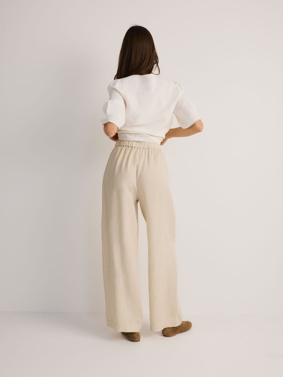 Wide-leg linen trousers - beige - RESERVED - 5