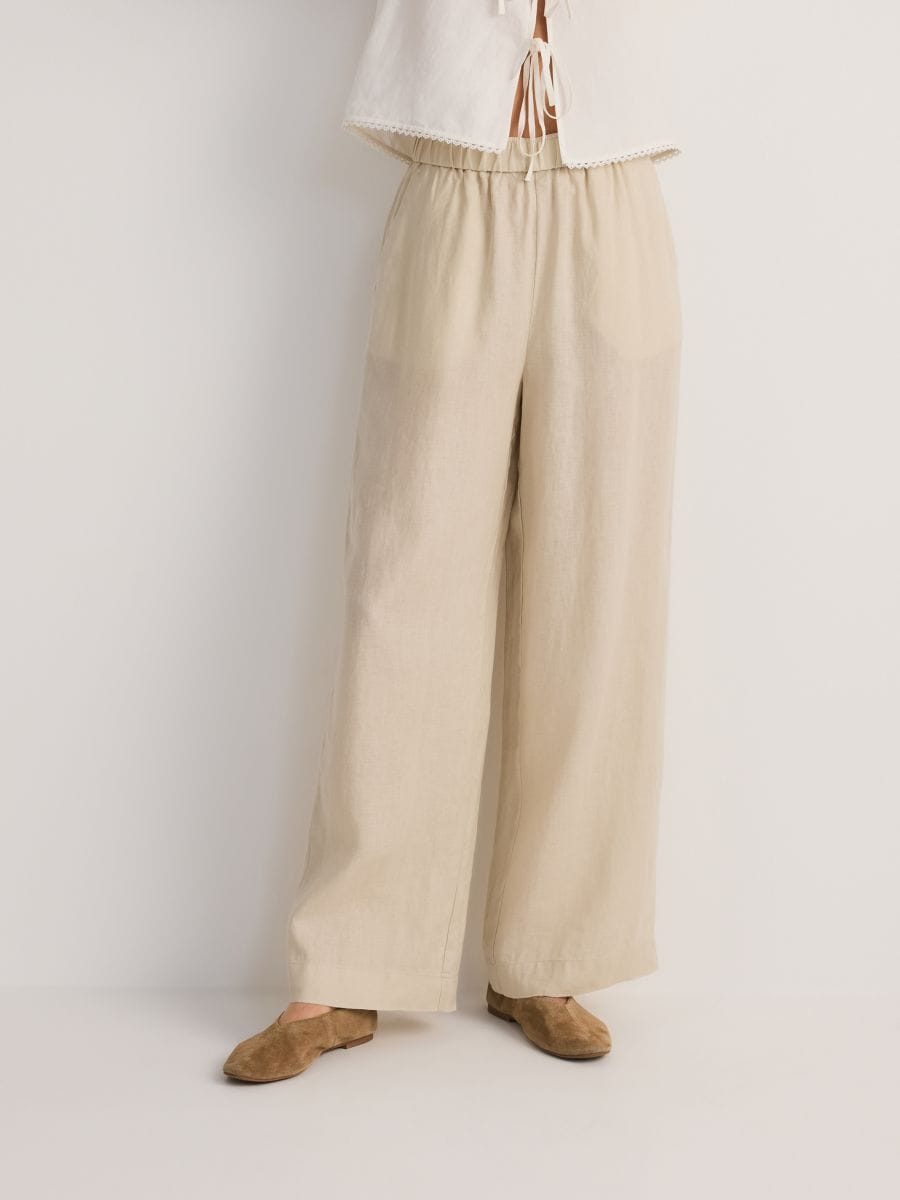 Wide-leg linen trousers - beige - RESERVED - 2
