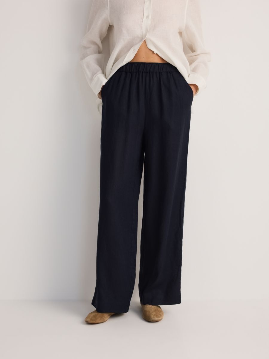 Wide-leg linen trousers - navy - RESERVED - 2