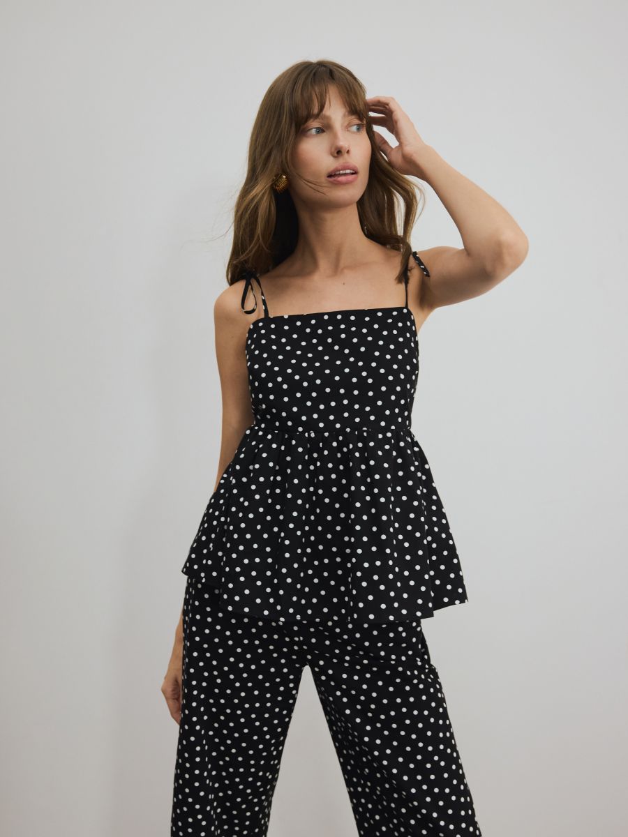 Polka dot cotton top - black - RESERVED