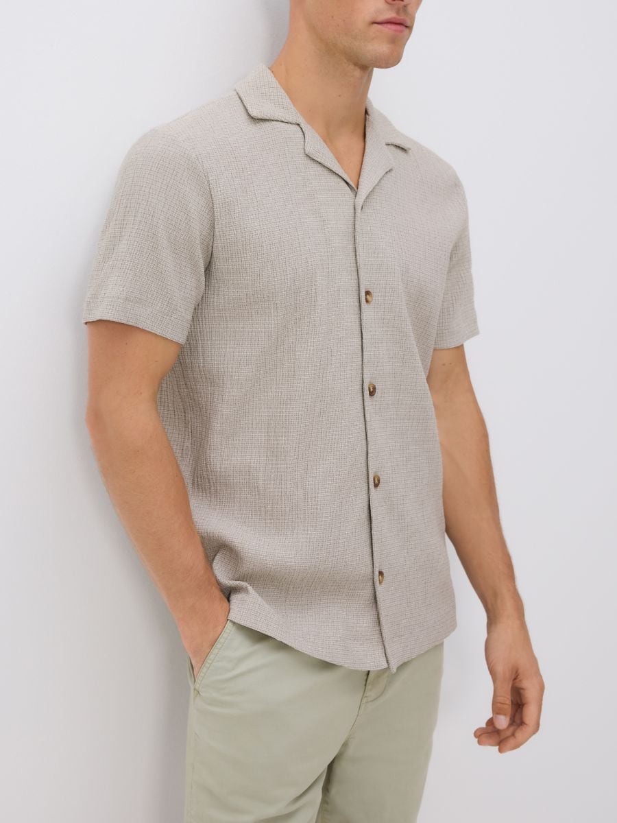 Structural fabric regular fit shirt - beige - RESERVED
