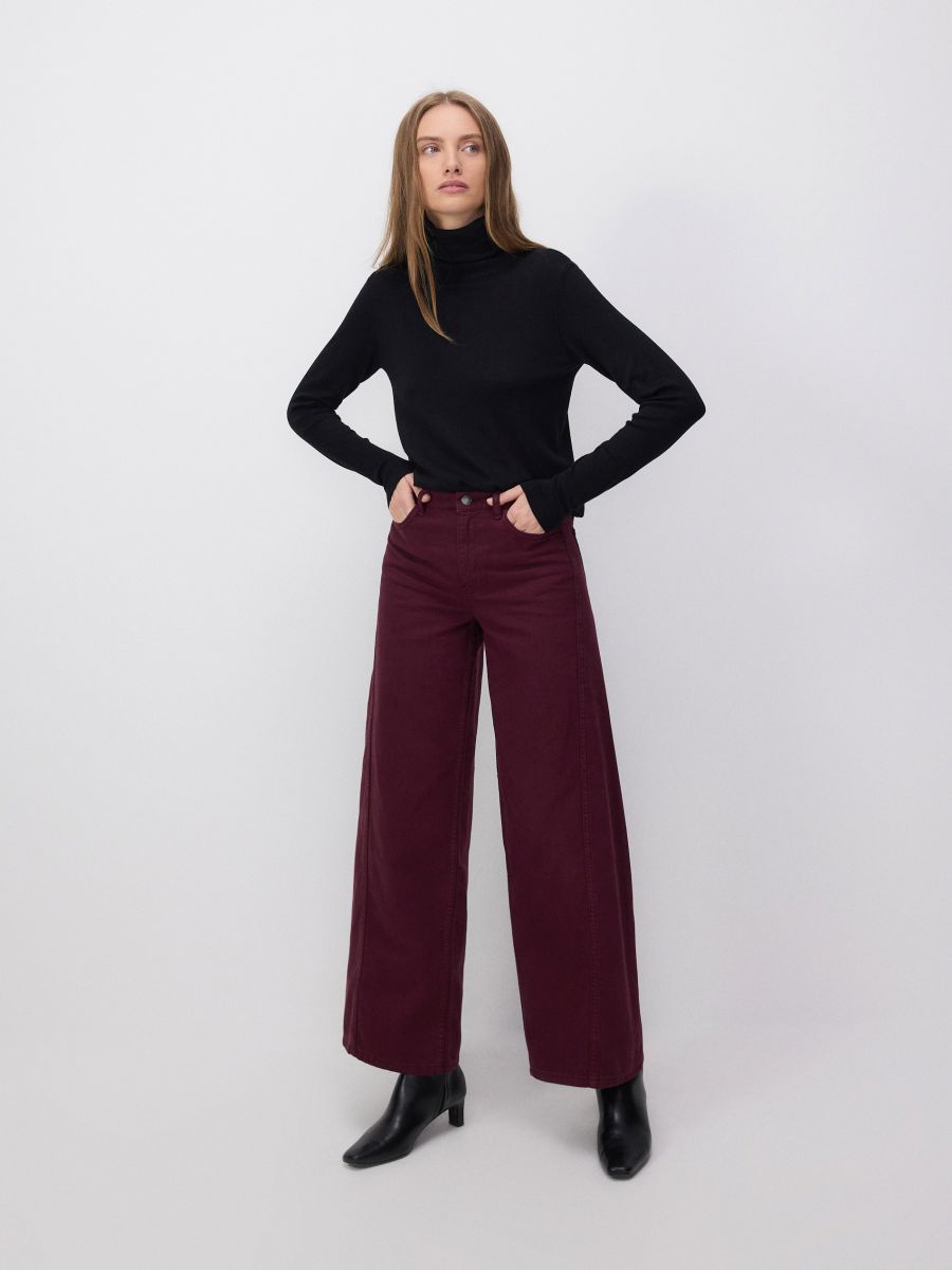 Wide leg jeans met stiksels - burgundy - RESERVED