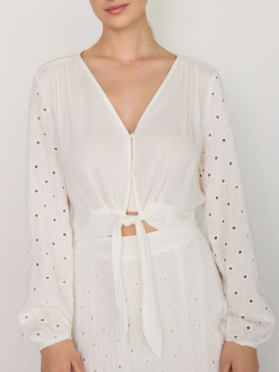 Blouse with decorative tie detail - white - RESERVED - 2