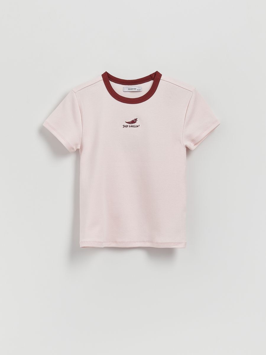 Pamučna majica kratkih rukava s aplikacijom - roze - RESERVED