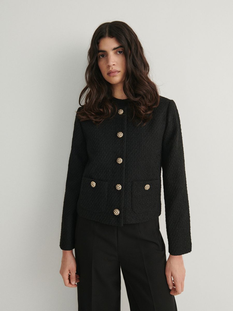 Tweed blazer - zwart - RESERVED