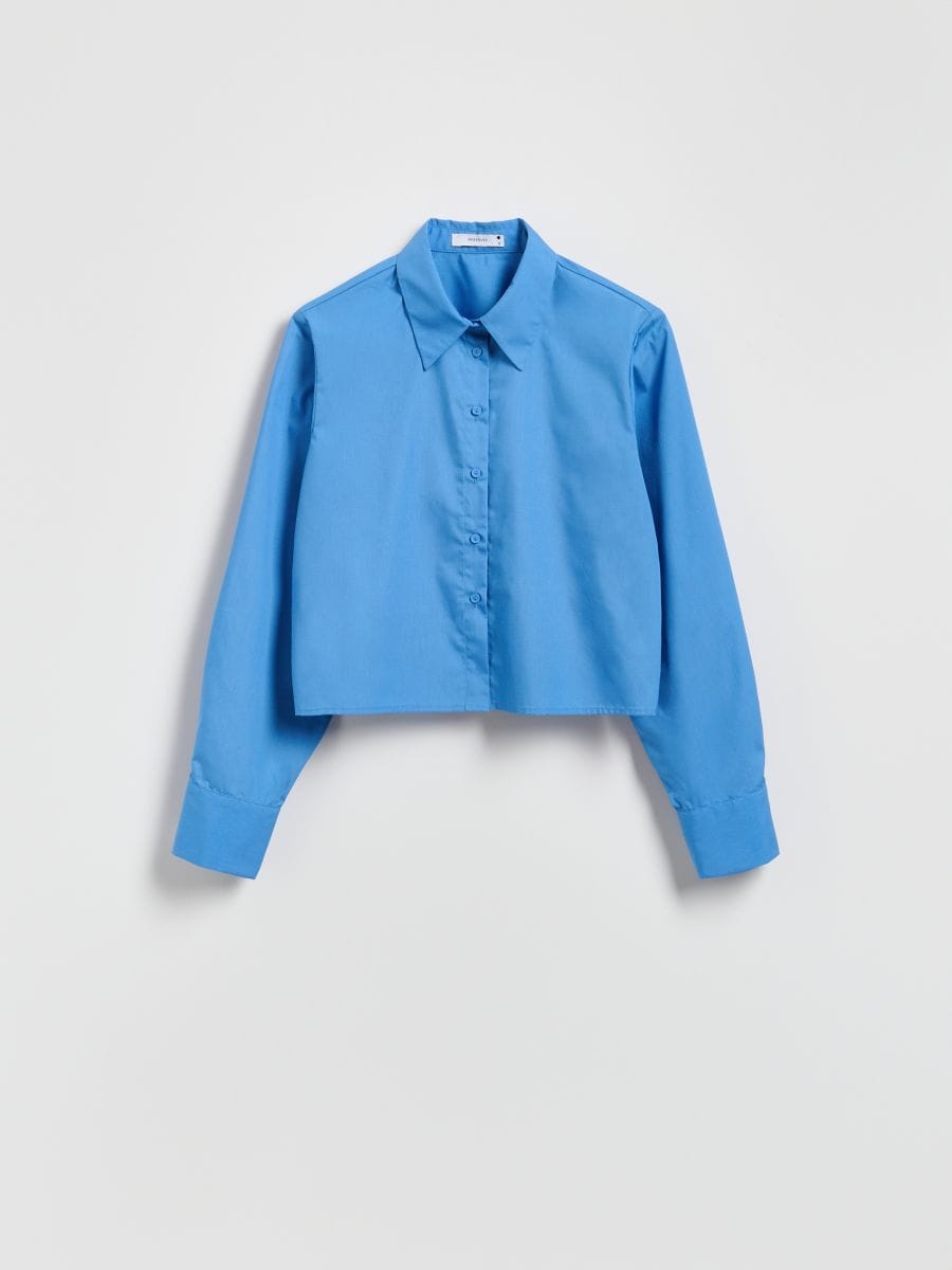Cropped shirt - light blue - RESERVED