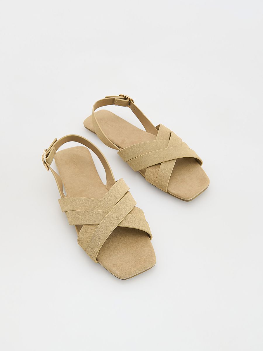 Leather rich sandals with straps - beige - RESERVED - 3