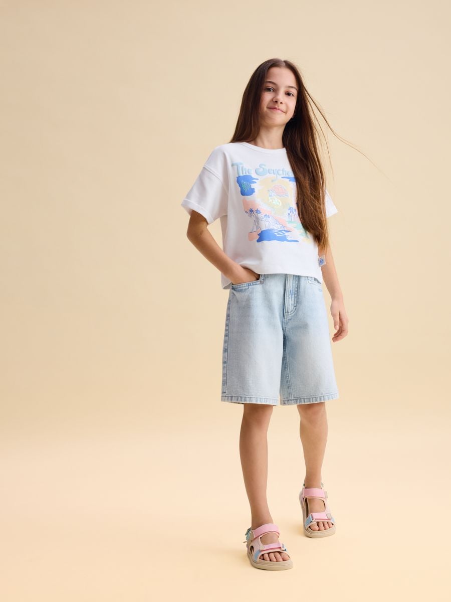 Cotton T-shirt with print - cream - RESERVED - 4