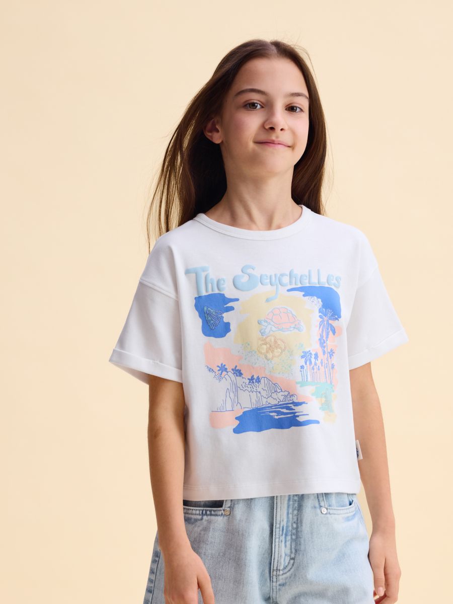 Cotton T-shirt with print - cream - RESERVED - 5