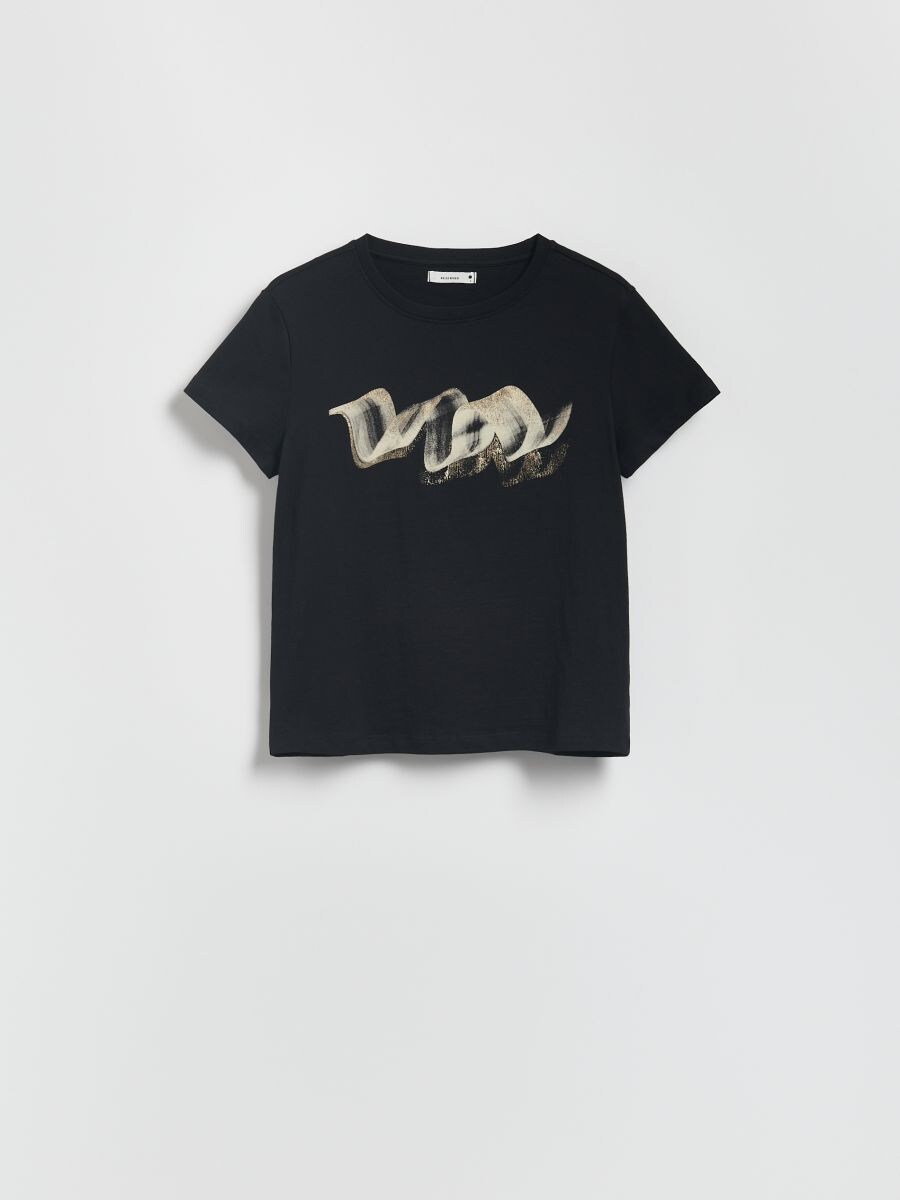 T-shirt z połyskującym nadrukiem - czarny - RESERVED