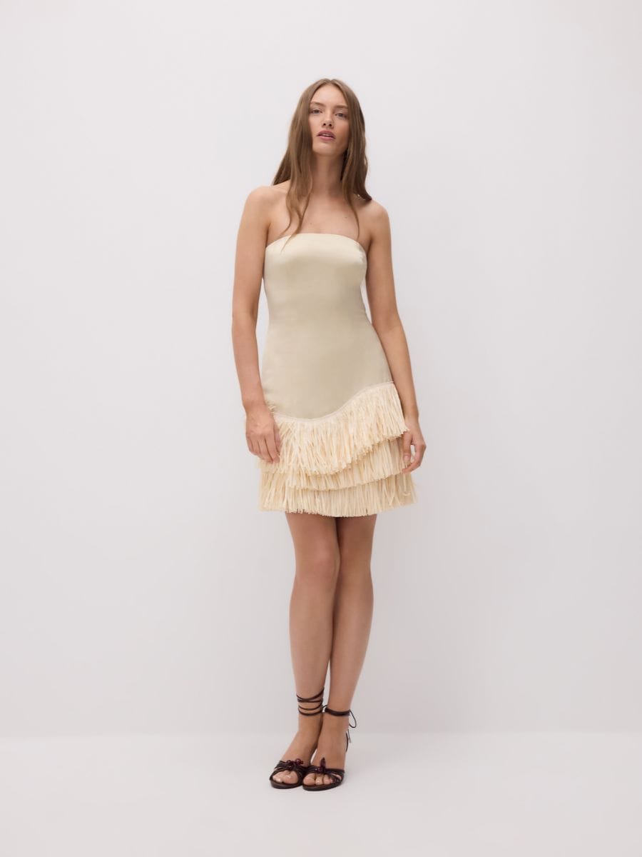 Bandeau dress with fringes - nude - RESERVED