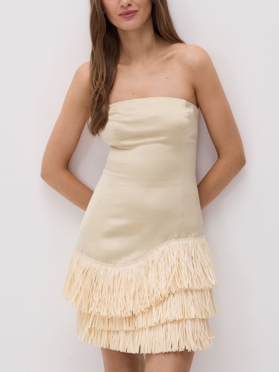 Bandeau dress with fringes - nude - RESERVED