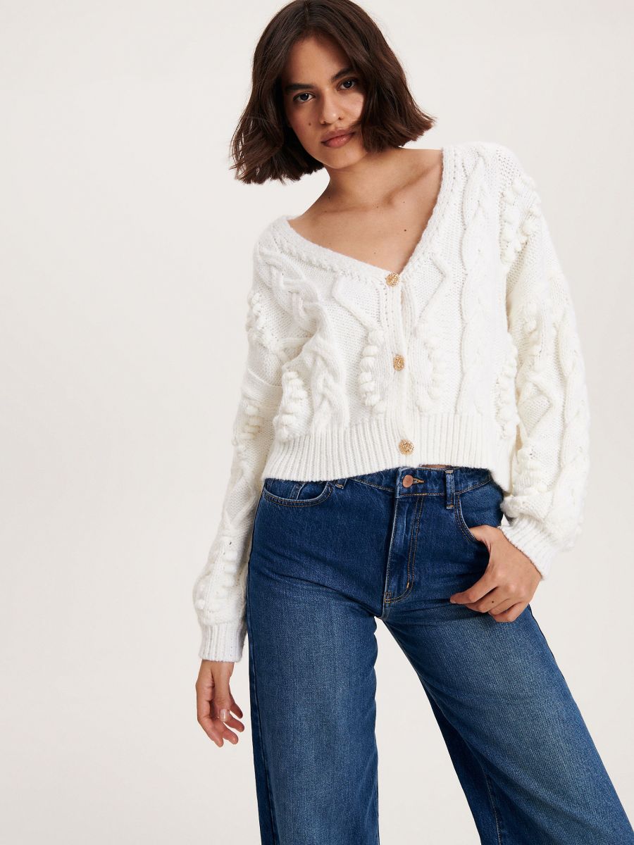 Decorative knit cardigan - cream - RESERVED - 3