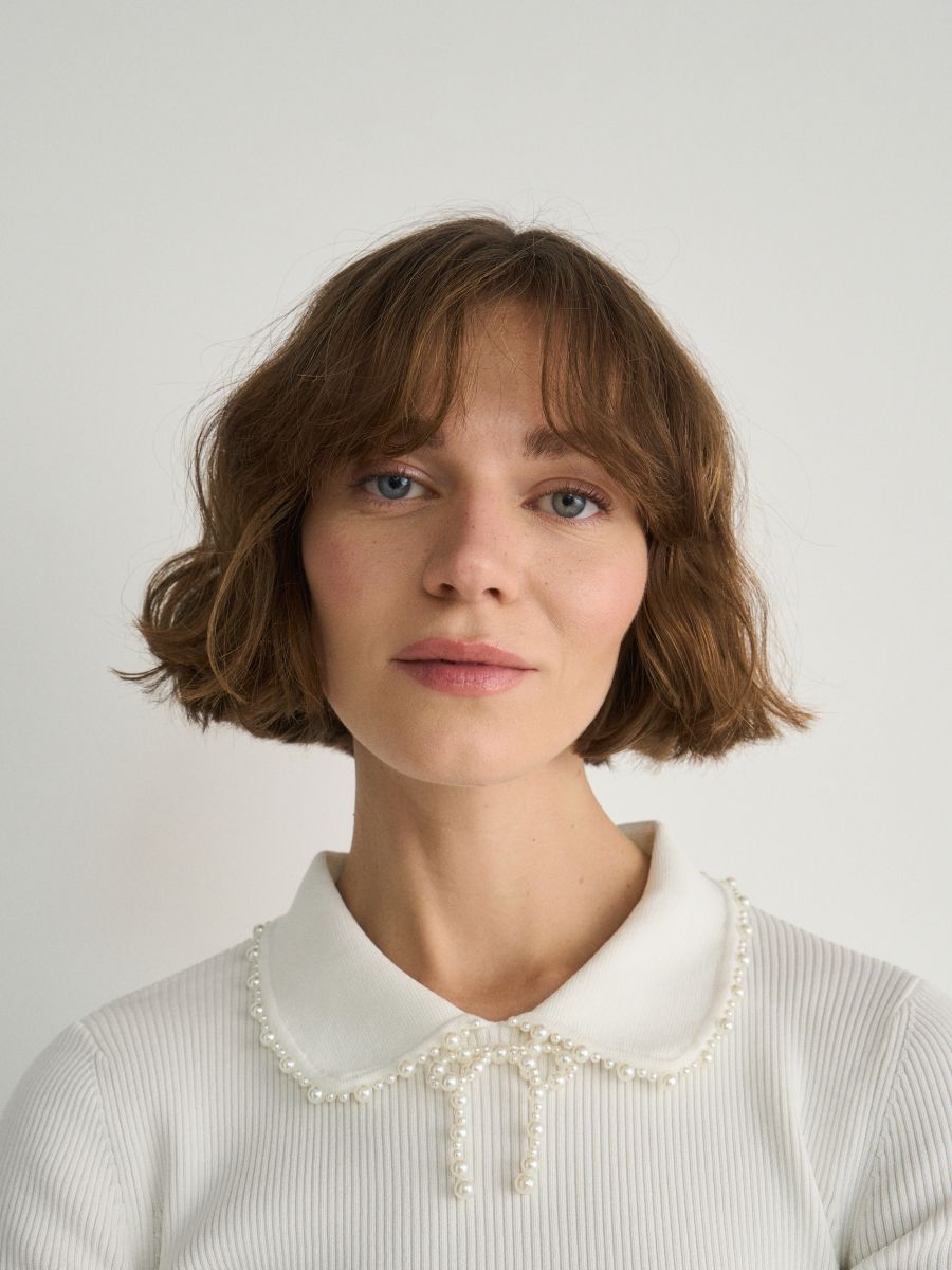 Blouse with decorative collar - cream - RESERVED - 2
