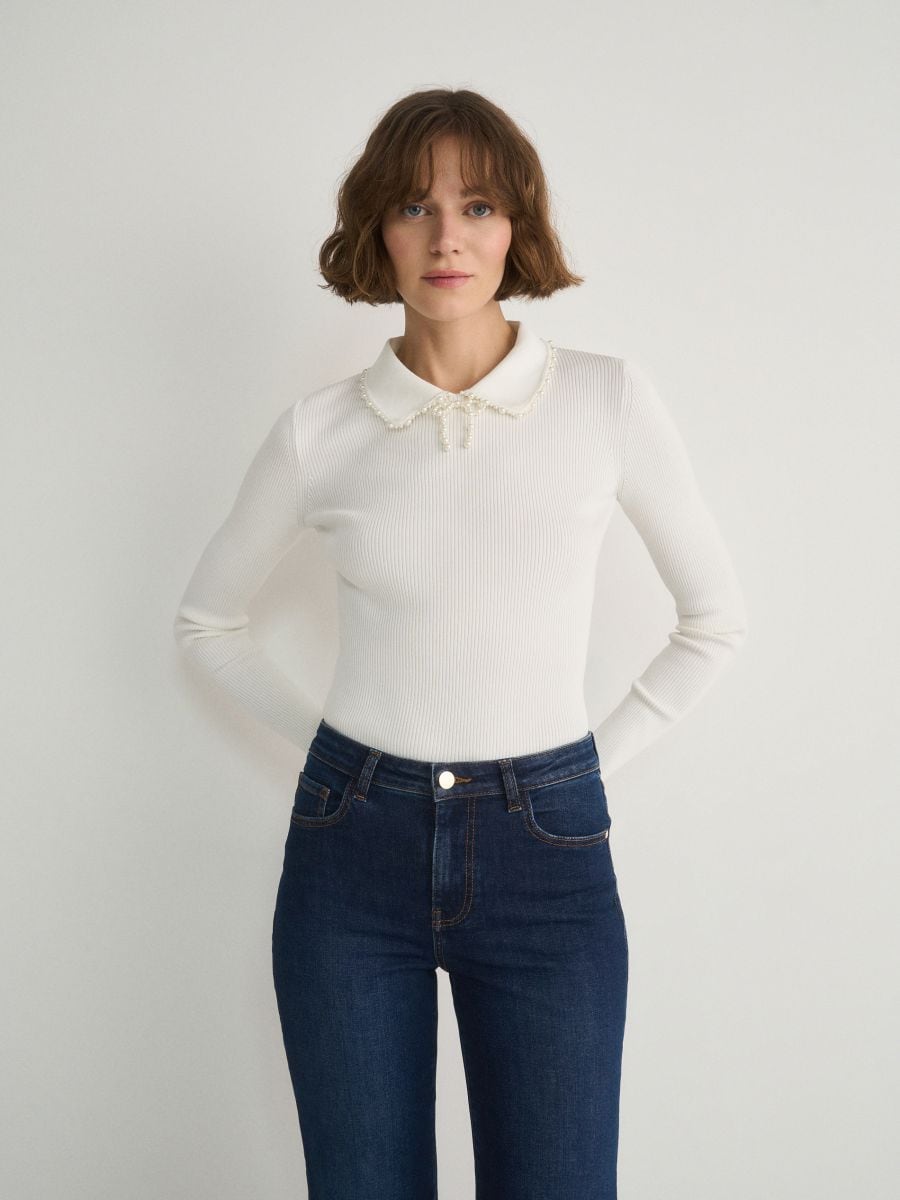 Blouse with decorative collar - cream - RESERVED - 3