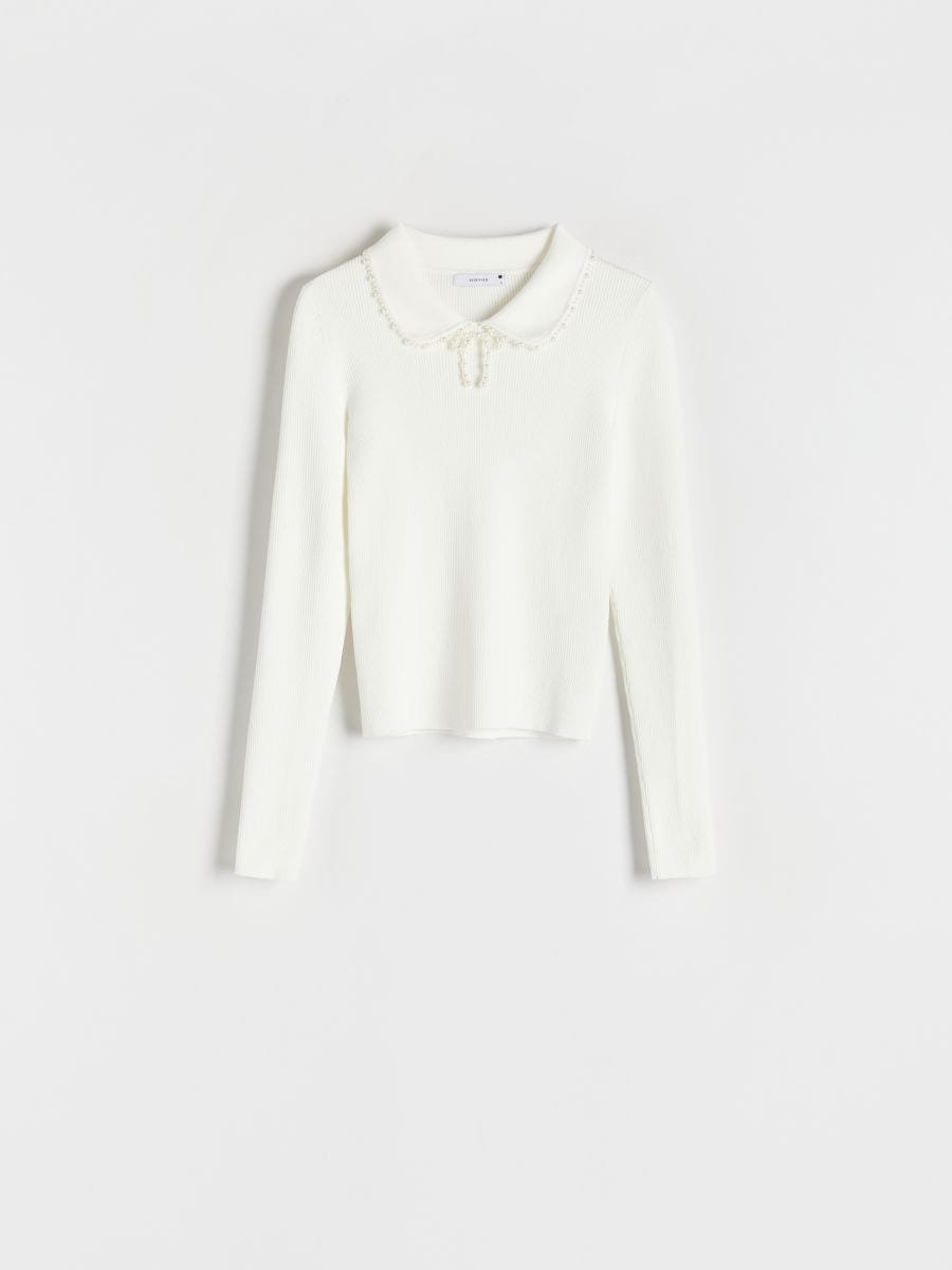 Blouse with decorative collar - cream - RESERVED - 4