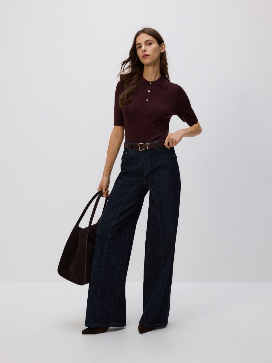 High waist wide leg jeans - navy - RESERVED