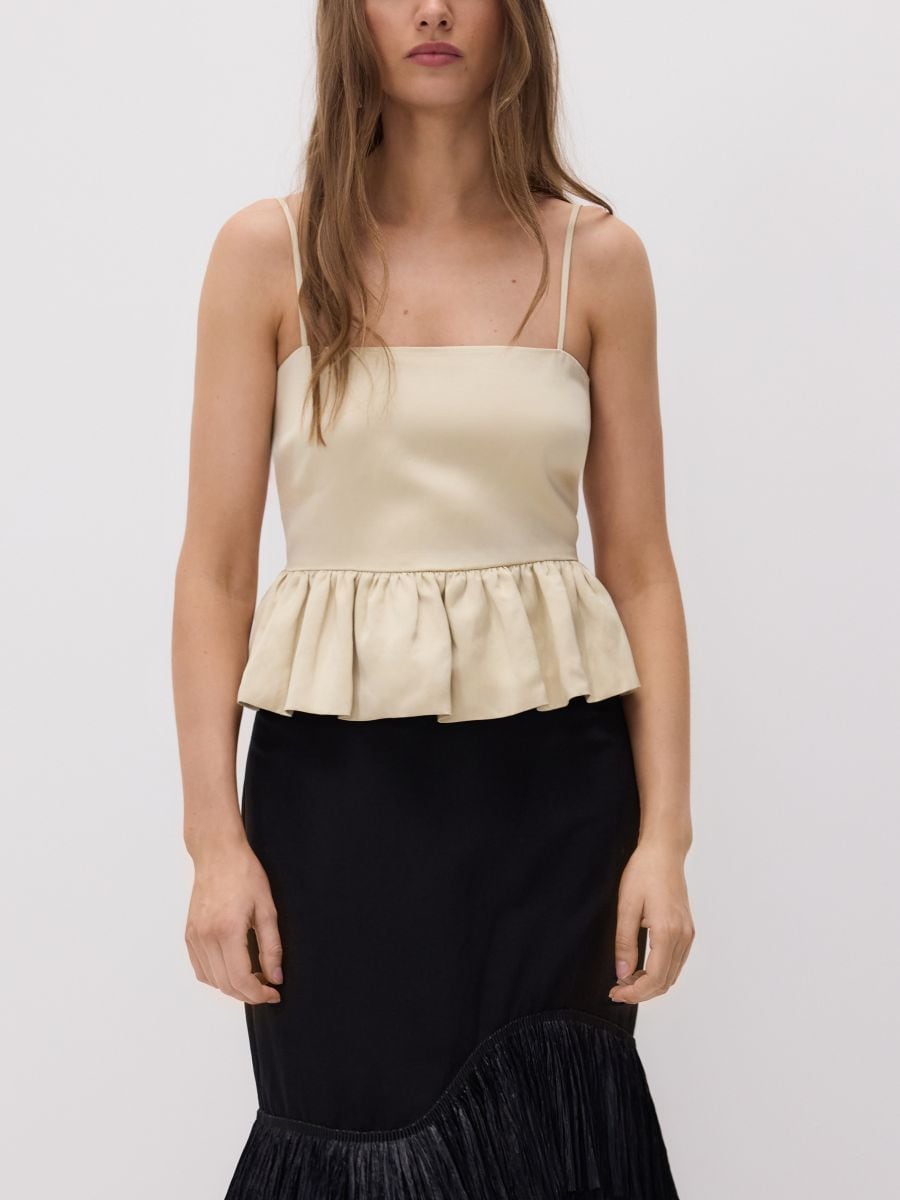 Satenski top s peplum porubom - nude - RESERVED