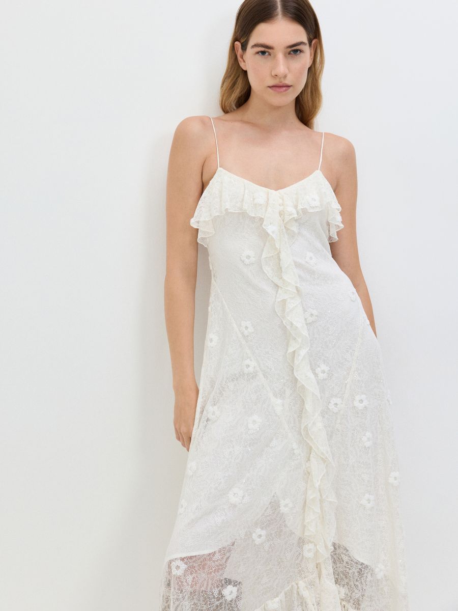 Sequin dress with ruffle detail - white - RESERVED - 2