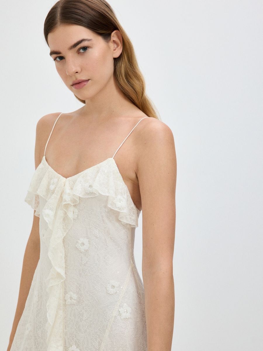 Sequin dress with ruffle detail - white - RESERVED - 4
