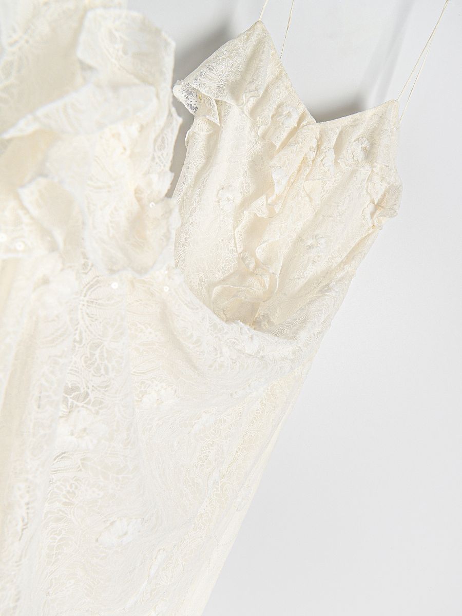 Sequin dress with ruffle detail - white - RESERVED - 6