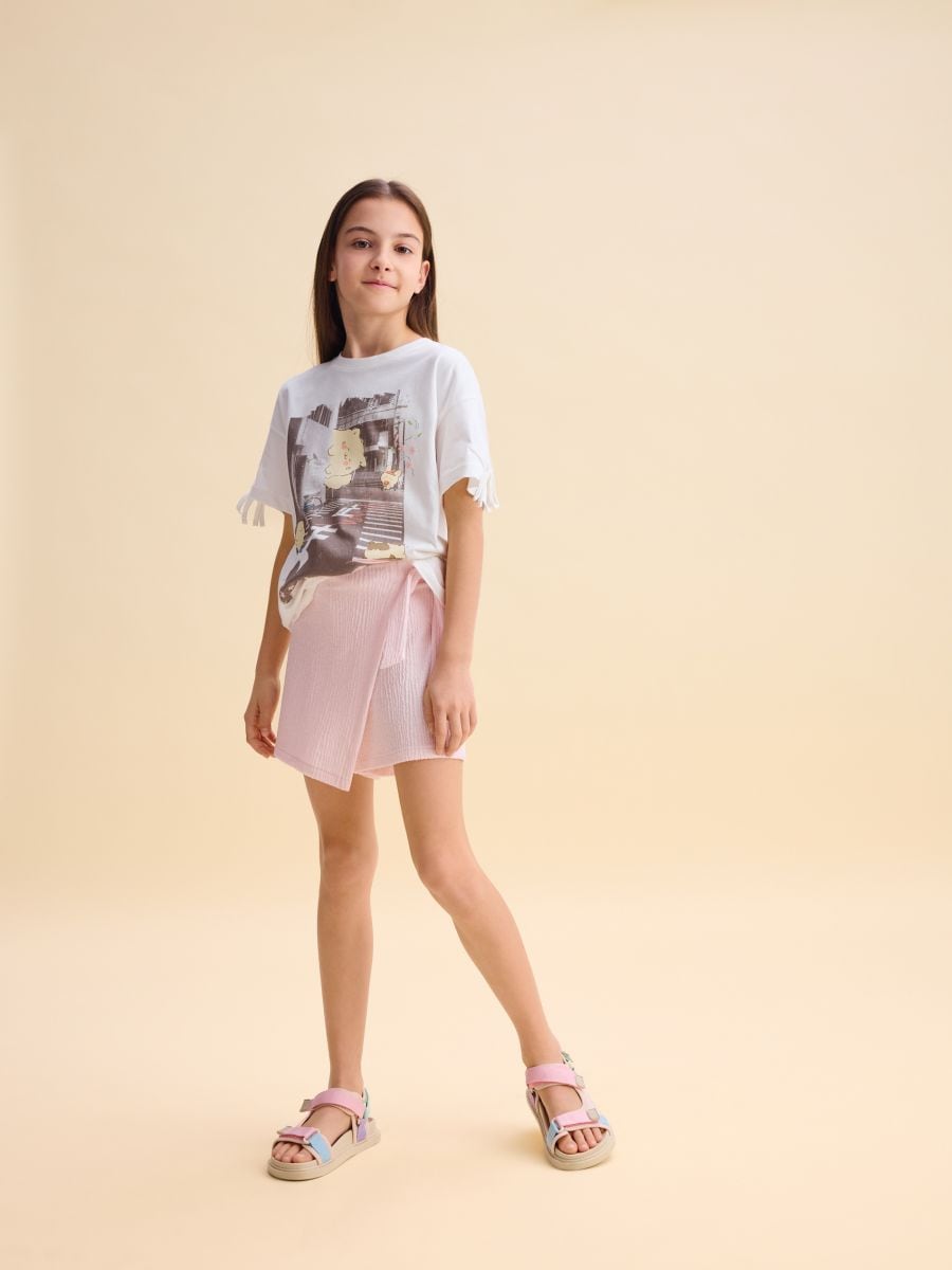 Shorts with wrap front - pastel pink - RESERVED