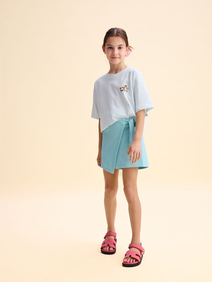 Shorts with wrap front - pale turquoise - RESERVED - 2