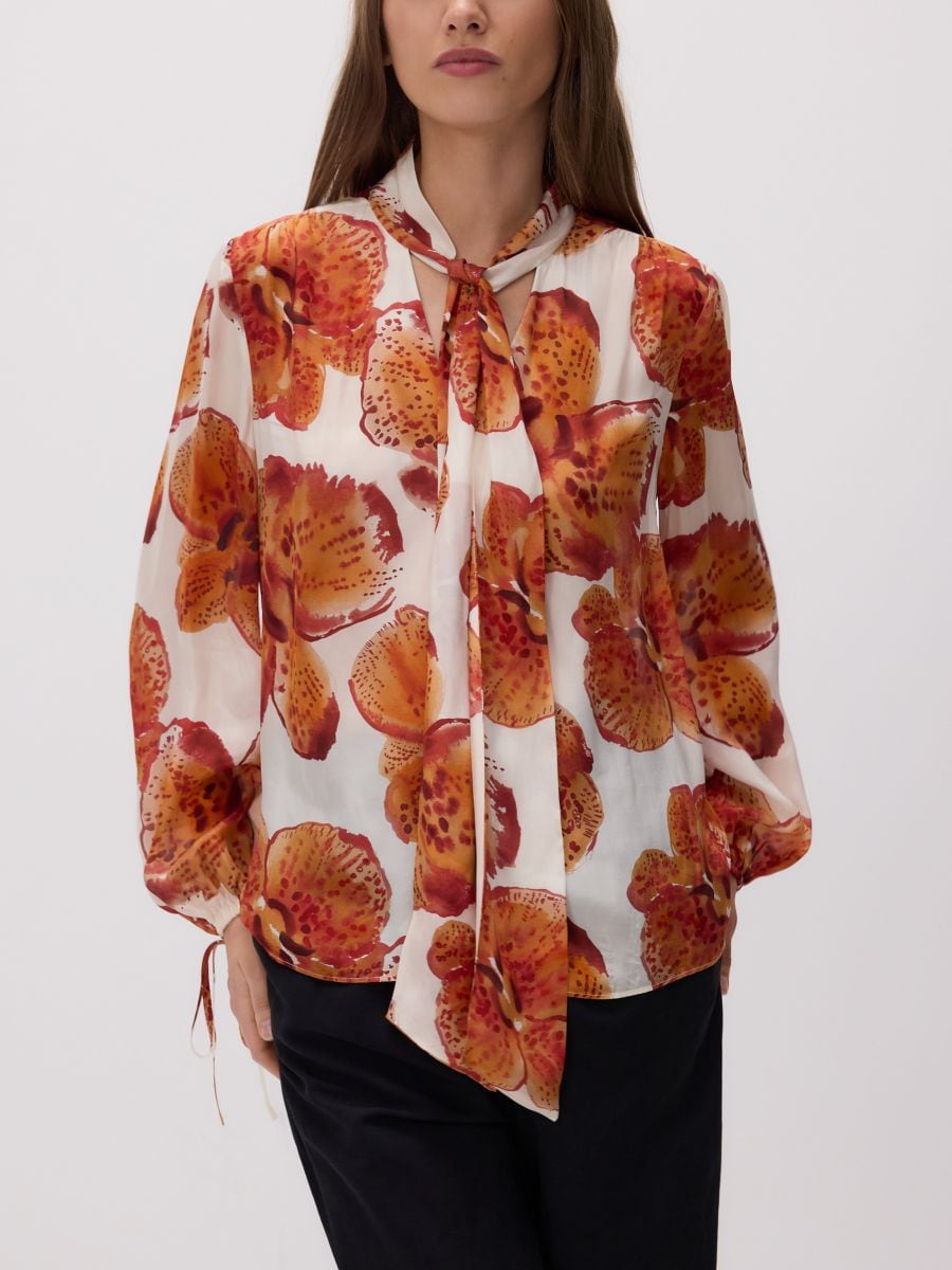 Viscose shirt with tie detail - multicolor - RESERVED - 2