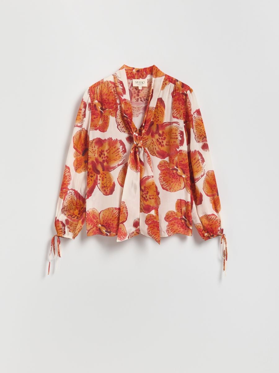 Viscose shirt with tie detail - multicolor - RESERVED - 6