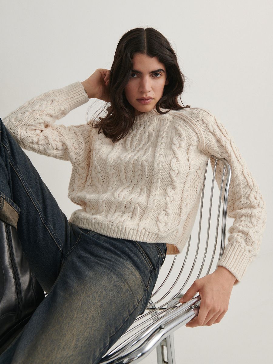 Pullover mit Zopfmuster - beige - RESERVED - 2
