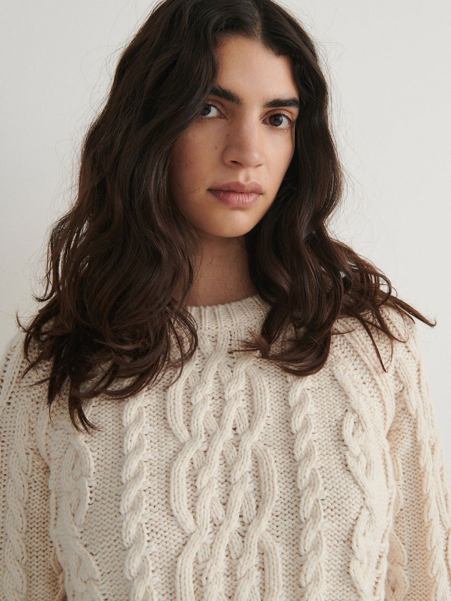 Pullover mit Zopfmuster - beige - RESERVED - 3