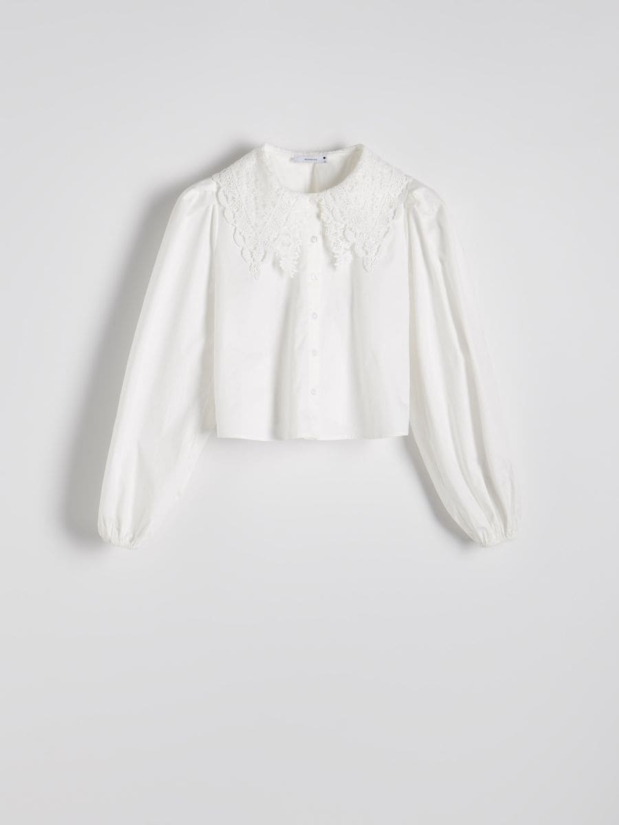 Cotton shirt with decorative Peter Pan collar - white - RESERVED