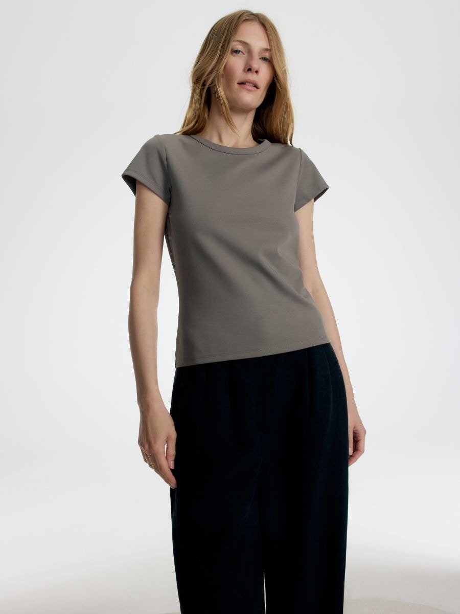 T-Shirt aus merzerisierter Baumwolle - beige - RESERVED