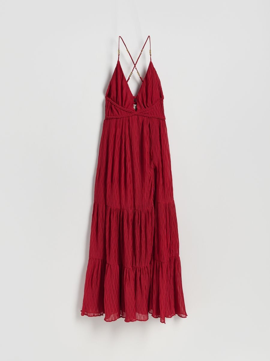 Plisowana sukienka maxi - karminowy - RESERVED