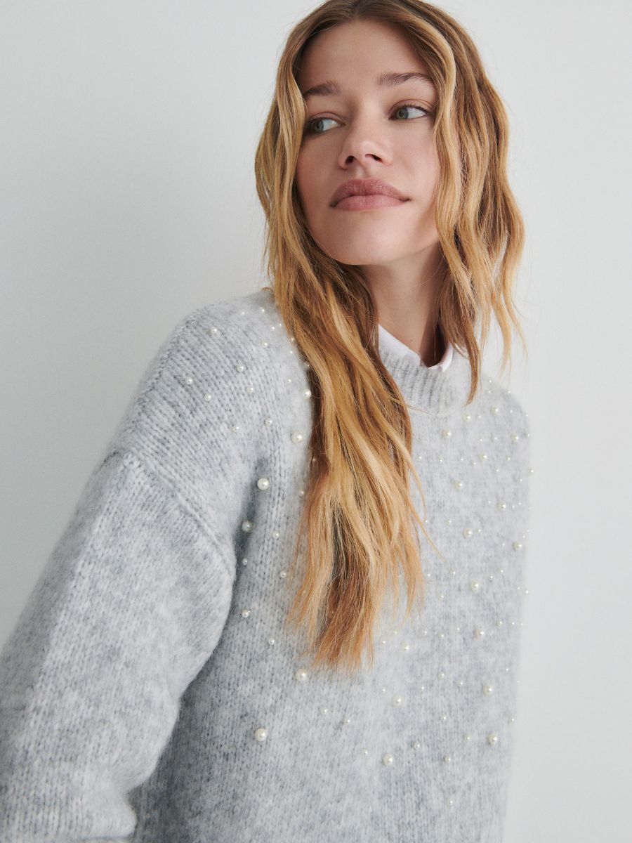 Pullover mit Perlen - hellgrau - RESERVED - 2