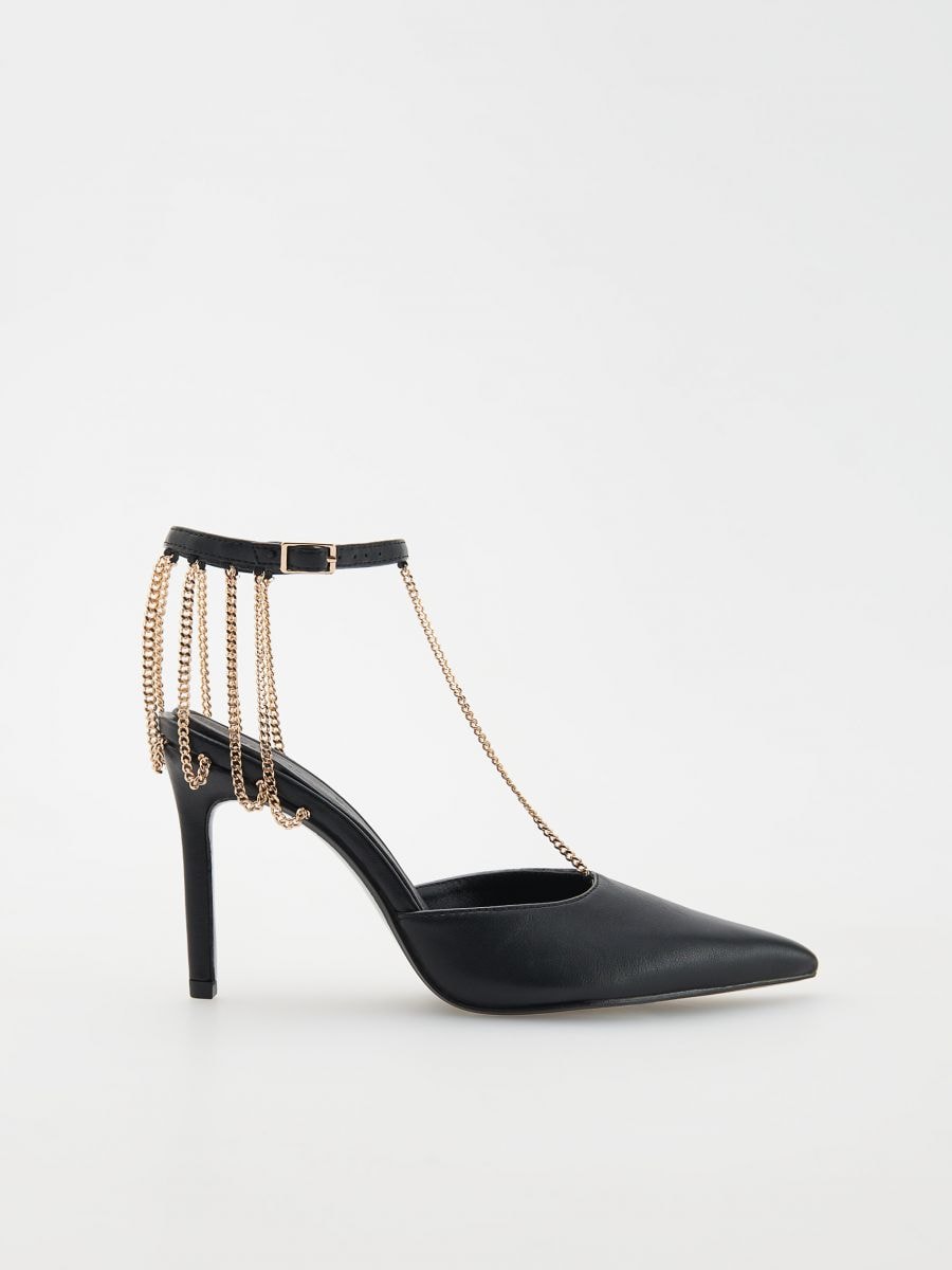 Black Chain Link Ankle Strap Sandals - CHARLES & KEITH IN