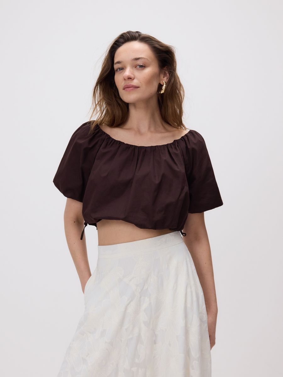 Gathered cropped blouse - brown - RESERVED - 3