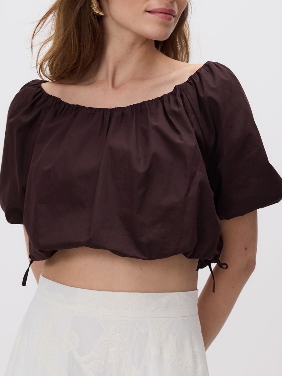 Gathered cropped blouse - brown - RESERVED - 2
