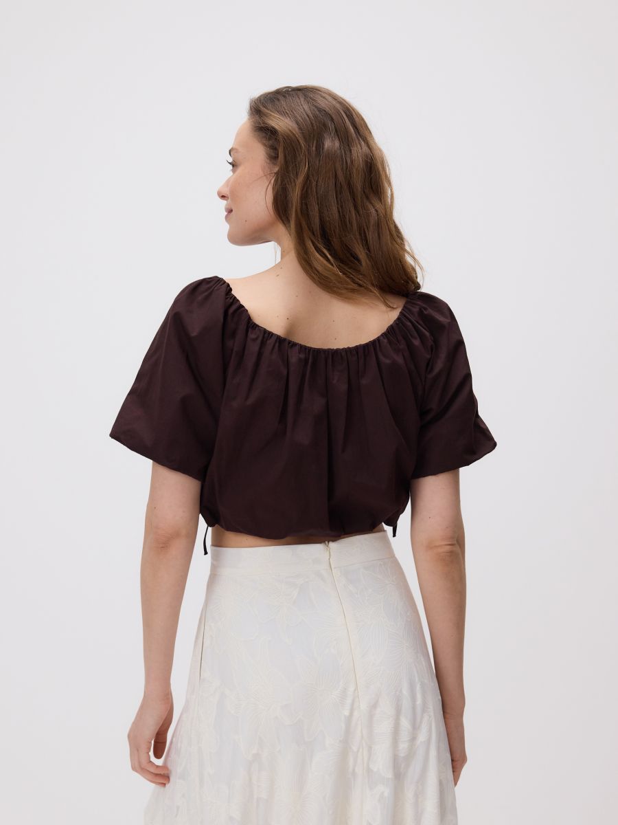Gathered cropped blouse - brown - RESERVED - 4