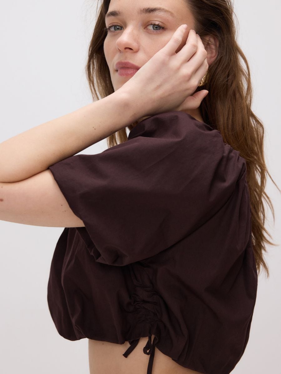 Gathered cropped blouse - brown - RESERVED - 5