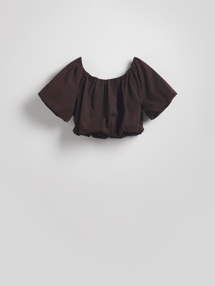 Gathered cropped blouse - brown - RESERVED - 7