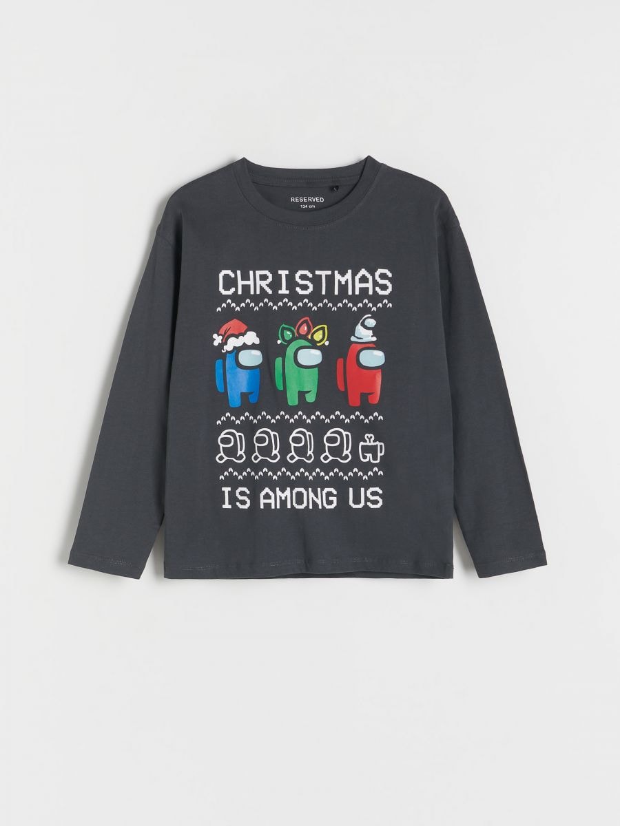 Kalėdiniai marškinėliai ilgomis rankovėmis Among Us - tamsiai pilka - RESERVED