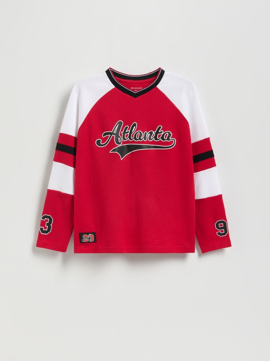 Printed cotton long sleeve T-shirt - red - RESERVED