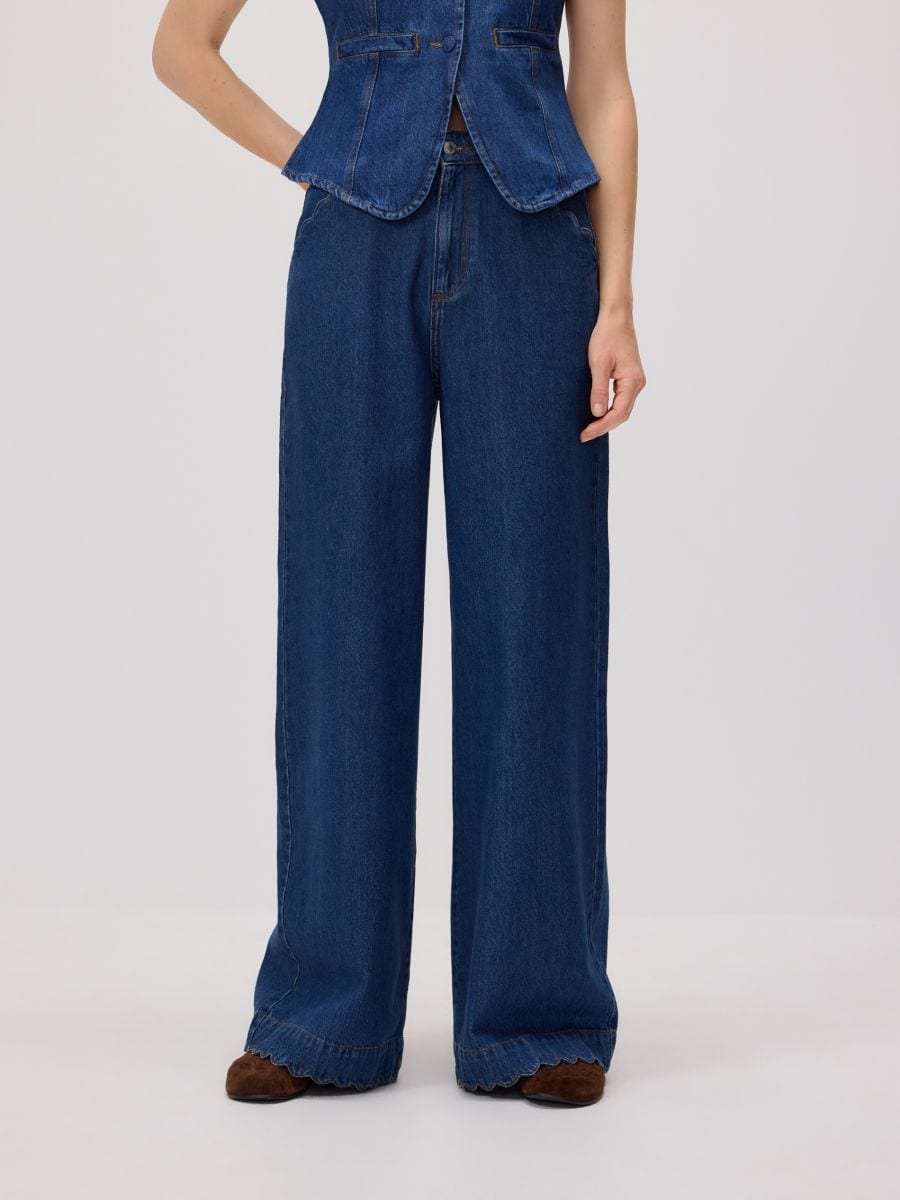 Wide-leg jeans with decorative trim - blue jeans - RESERVED