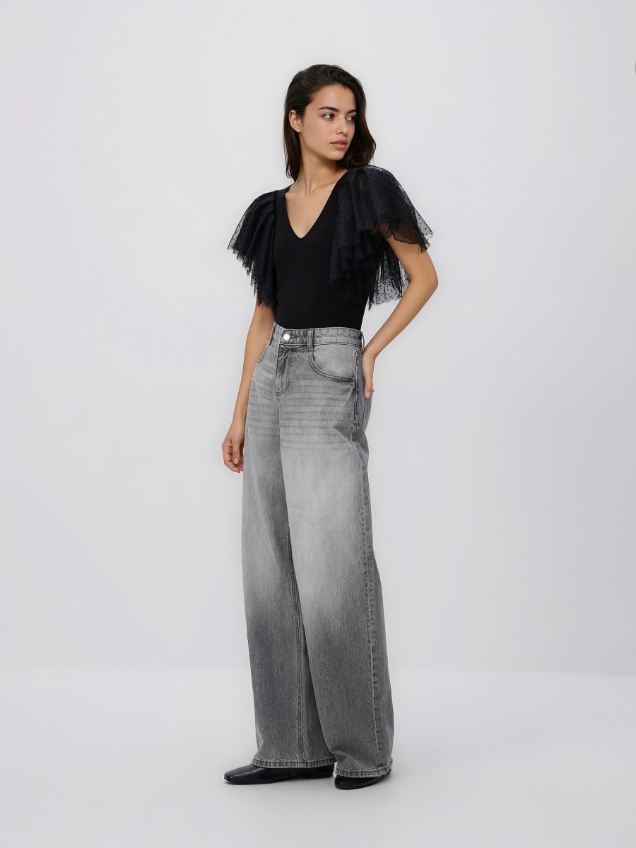 Body dekoratív ujjal - fekete - RESERVED