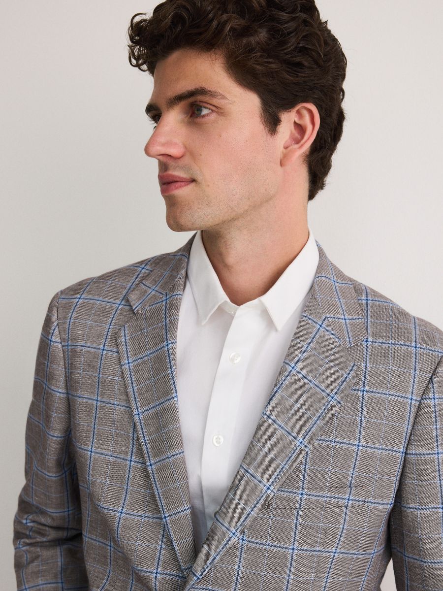 Regular fit blazer with linen blend - brown - RESERVED - 2