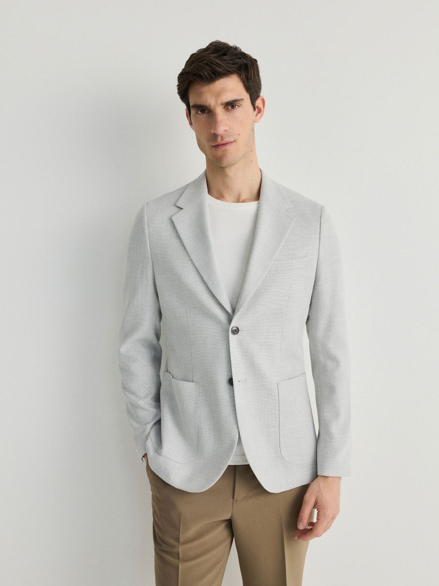Slim fit blazer with viscose blend - light grey - RESERVED - 4
